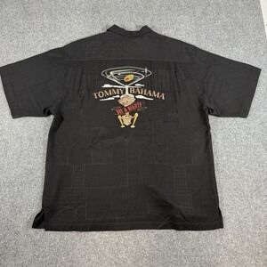 Tommy Bahama Shirt Mens Large Black 100% Silk Embroidered Dry &‎ Mighty Martini